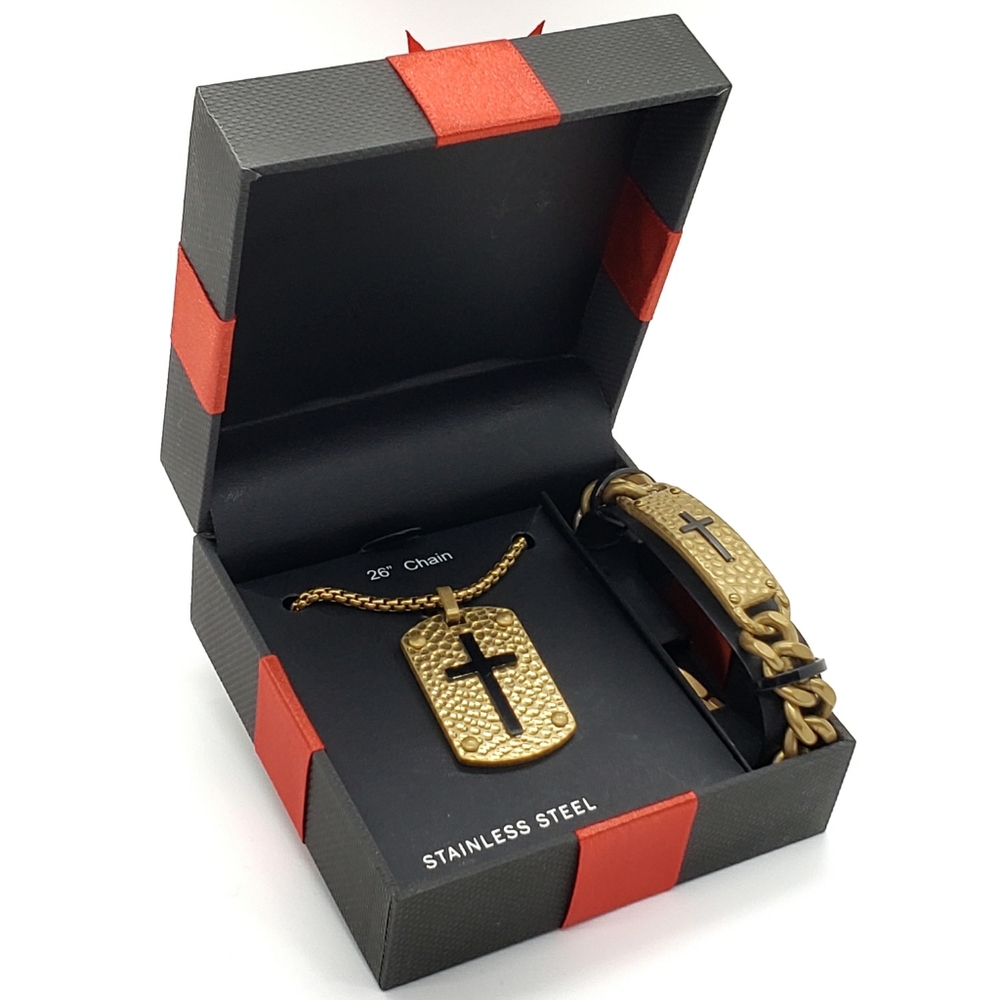 Stainless Steel Cross 2pc Jewelry Set